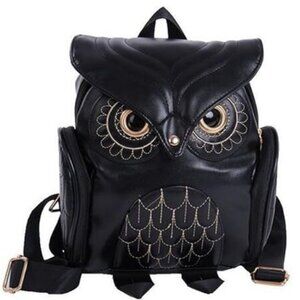 Womens / Girls Fashion Black Owl Backpack Purse, Black Faux Leather